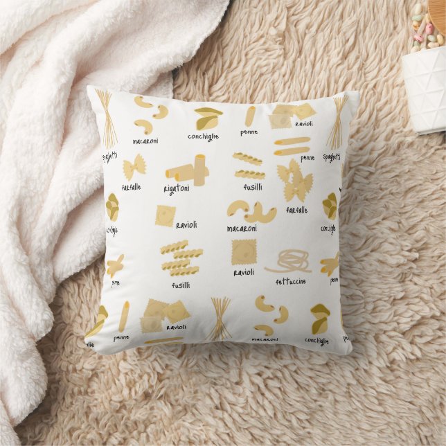 Italian Pasta Shapes & Names Pattern Throw Pillow (Blanket)