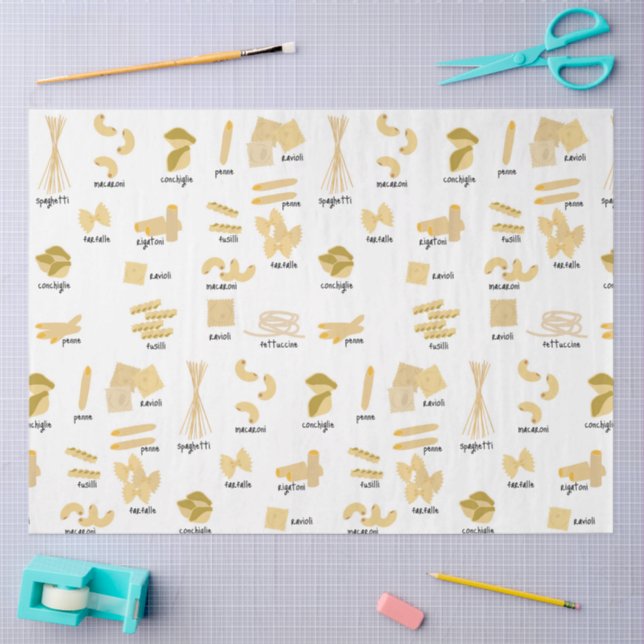Italian Pasta Shapes & Names Pattern Tissue Paper (Craft)