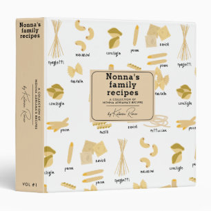 Italian Pasta Shapes & Names Recipe Cookbook Binder