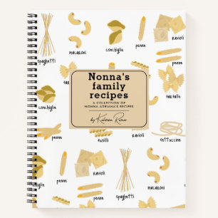 Italian Pasta Shapes & Names Recipe Cookbook Notebook