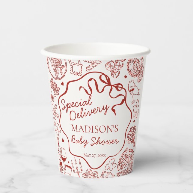 Italian Pasta Special Delivery Baby Shower Paper Cups (Front)