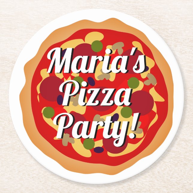 Italian pepperoni pizza slice Birthday party decor Round Paper Coaster (Front)