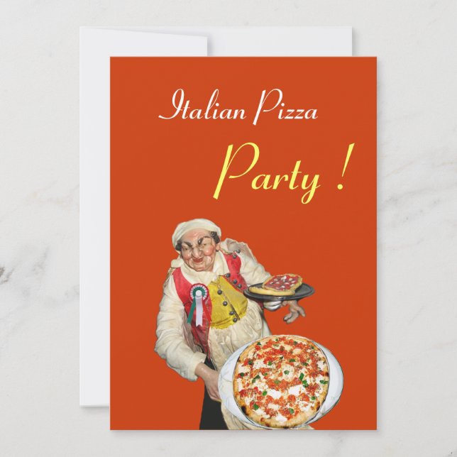 ITALIAN PIZZA PARTY , RESTAURANT orange black Invitation (Front)