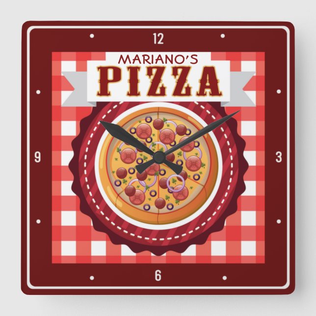 Italian Pizzeria Personalized Pizza Parlour Shop Square Wall Clock (Front)