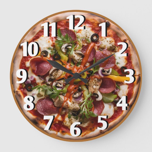Italian Pizzeria Pizza Kitchen or Restaurant Round Large Clock (Front)