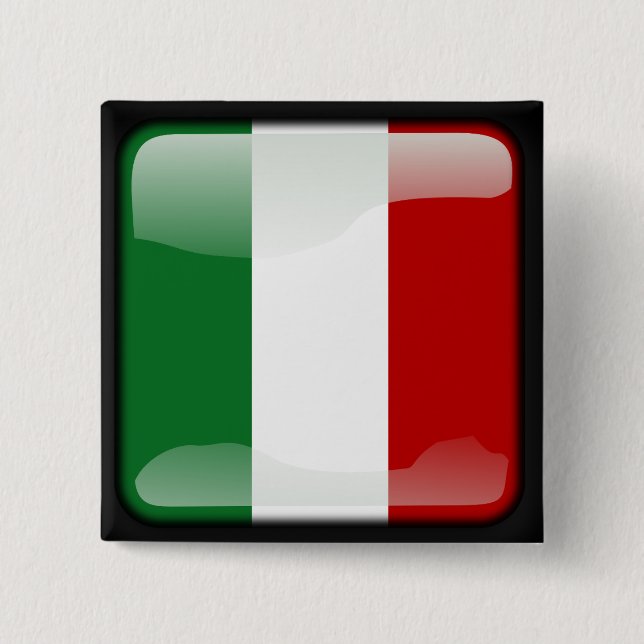 Italian polished flag 2 inch square button (Front)