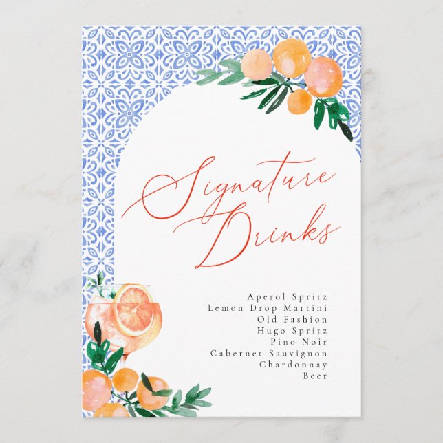 Italian Positano Aperol Spritz Signature Drinks Menu (Front)