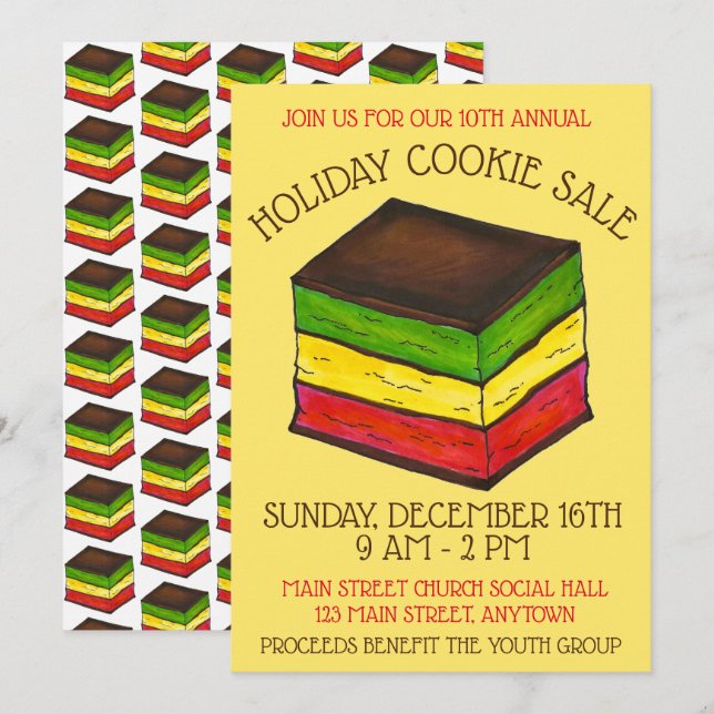 Italian Rainbow Seven 7 Layer Holiday Cookie Swap Invitation (Front/Back)