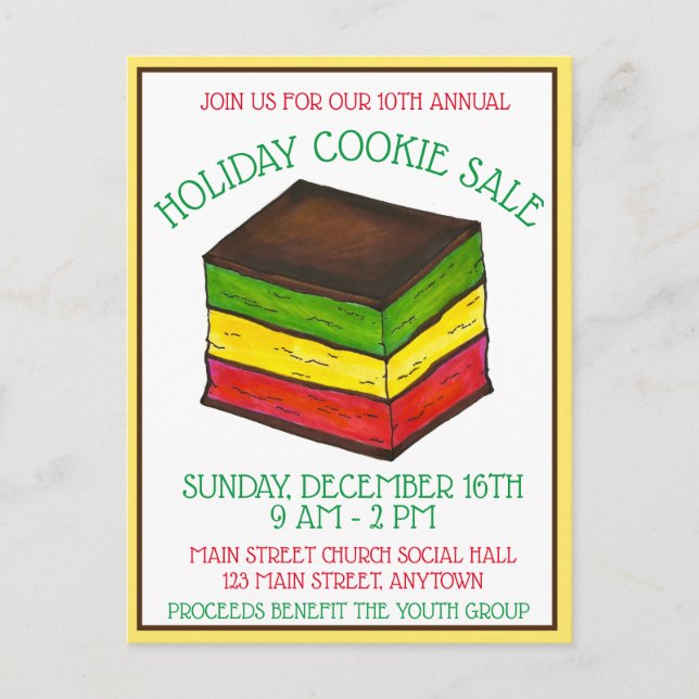 Italian Rainbow Seven 7 Layer Holiday Cookie Swap Invitation Postcard (Front)