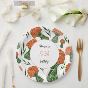 Italian Ranunculus Watercolor Art Paper Plate