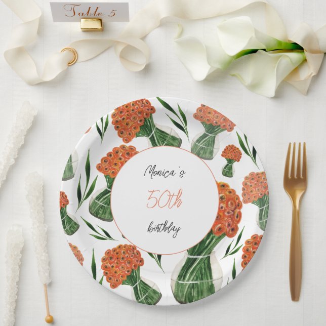 Italian Ranunculus Watercolor Art Paper Plate (Wedding)