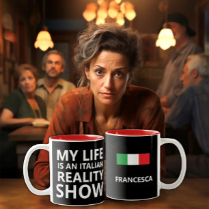 Italian Reality Show: Funny Personalized Gift Two-Tone Coffee Mug