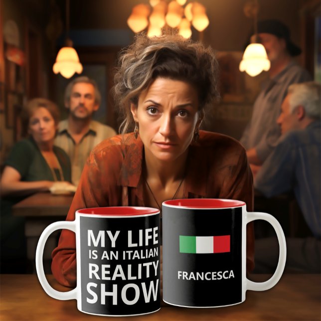 Italian Reality Show: Funny Personalized Gift Two-Tone Coffee Mug (Creator Uploaded)