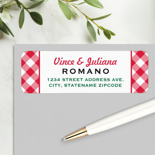Italian Red Chequered Wedding Return Address
