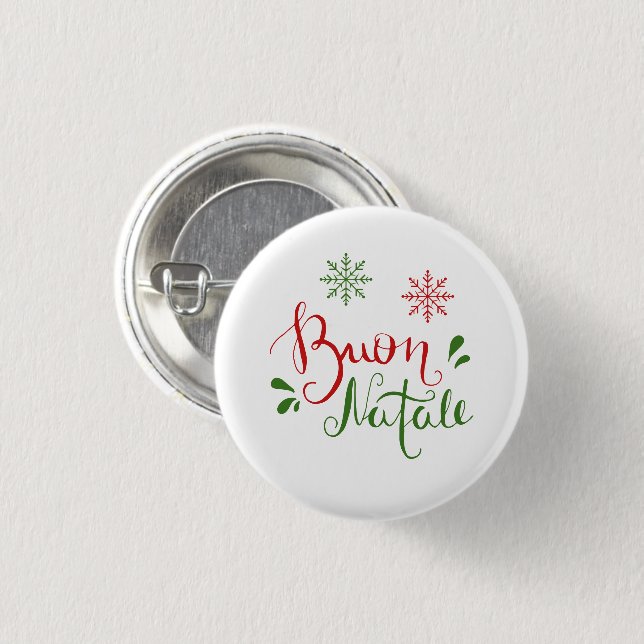 Italian Red Green Merry Christmas 1 Inch Round Button (Front & Back)