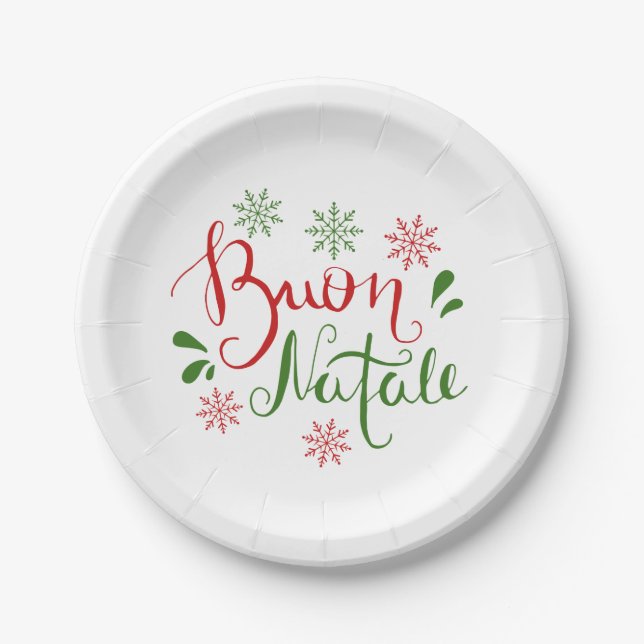 Italian Red Green Merry Christmas Paper Plate (Front)