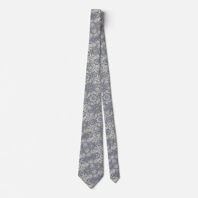Italian Renaissance Blue Grey Damask Neck Tie (Front)