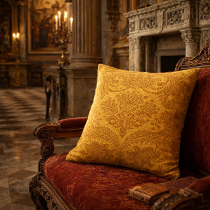 Italian Renaissance Crown Floral & Foliage Damask Throw Pillow