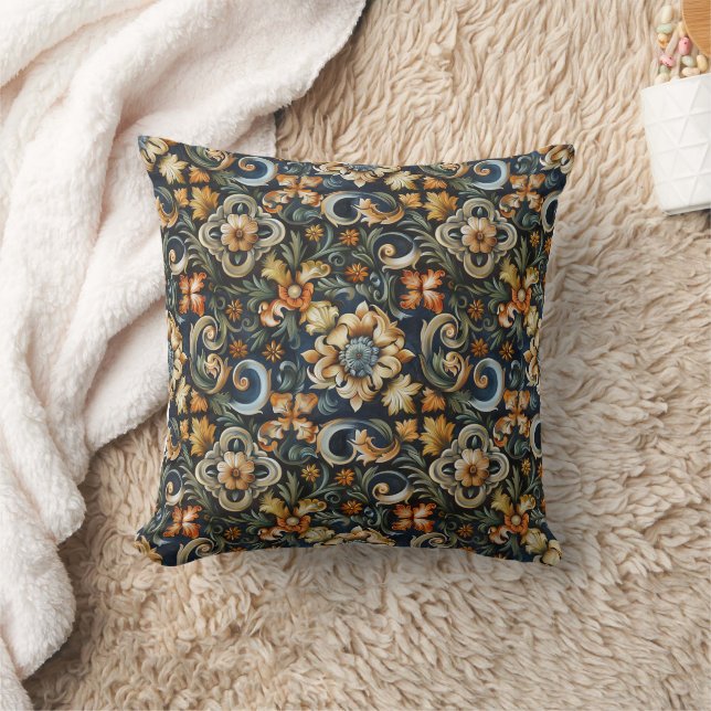 Italian Renaissance in Blue  Throw Pillow (Blanket)