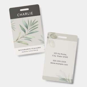 Italian Restaurant Olive Leaf Staff Name Badge