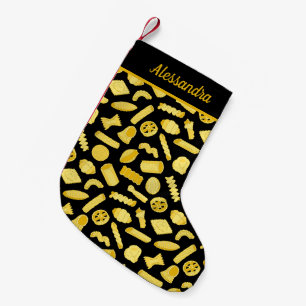 Italian Restaurant Pasta Patterned Black Small Christmas Stocking