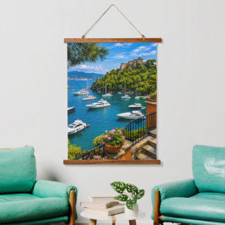 Italian Riviera Coastal View Hanging Tapestry