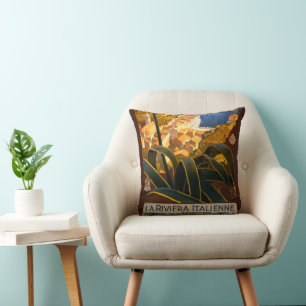 Italian Riviera Europe Italy Travel Poster Throw Pillow