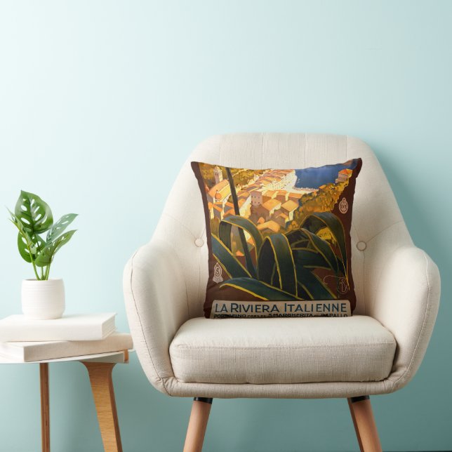 Italian Riviera Europe Italy Travel Poster Throw Pillow (Chair)