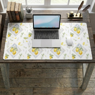 Italian Riviera Studio Watercolor Lemon Pattern Desk Mat