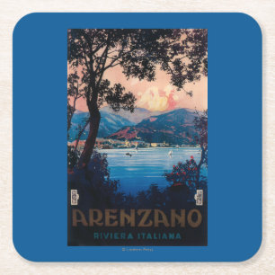 Italian Riviera Travel Poster Square Paper Coaster