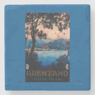 Italian Riviera Travel Poster Stone Coaster