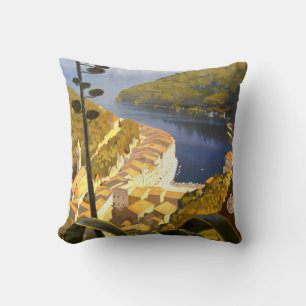 Italian Riviera vintage travel throw pillow