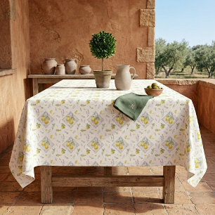Italian Riviera Watercolor Lemon Botanical Pattern Tablecloth