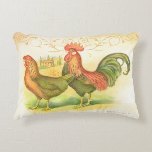 Italian rooster and hen villa in background decorative pillow