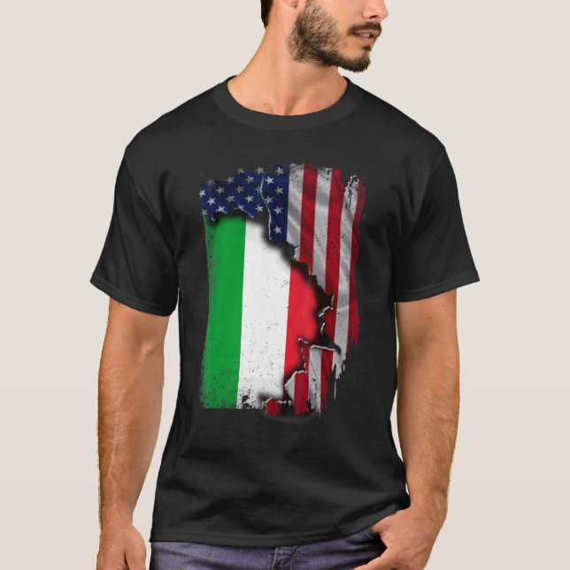 Italian ROOTS Half American Flag Patrioitc Italy T-Shirt (Front)