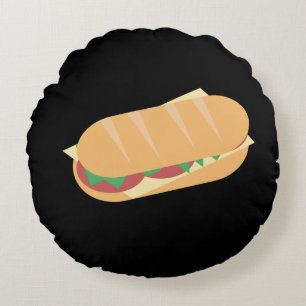 Italian Sandwich Sub Cheese and Lettuce Tomatoes Round Pillow