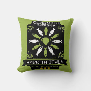 Italian Sardine Art Print Kitchen Gift Throw Pillow