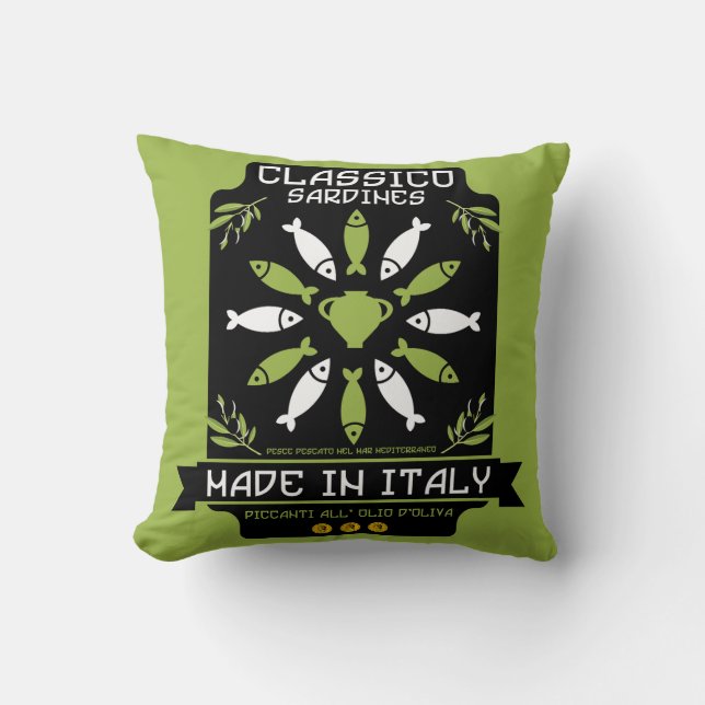 Italian Sardine Art Print Kitchen Gift Throw Pillow (Front)
