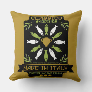 Italian Sardine Art Print Kitchen Gift Throw Pillow