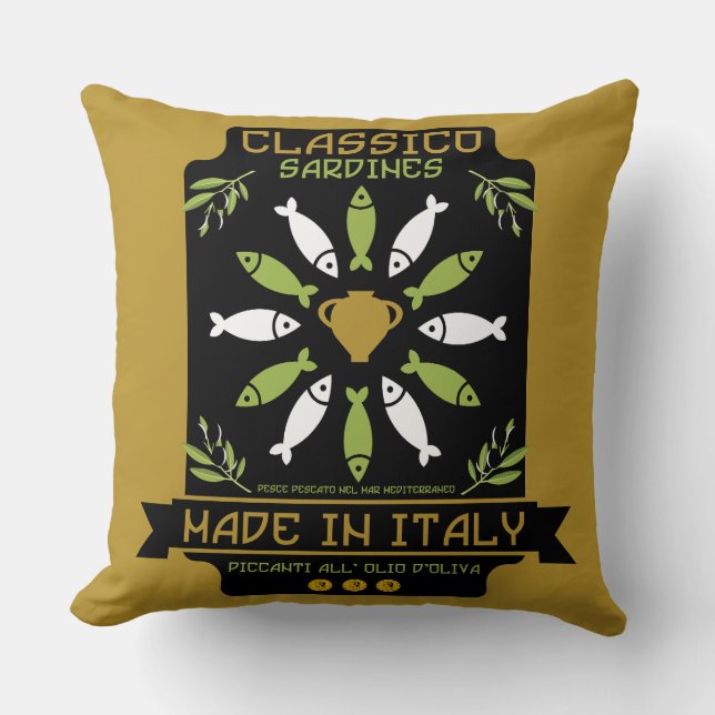 Italian Sardine Art Print Kitchen Gift Throw Pillow (Front)