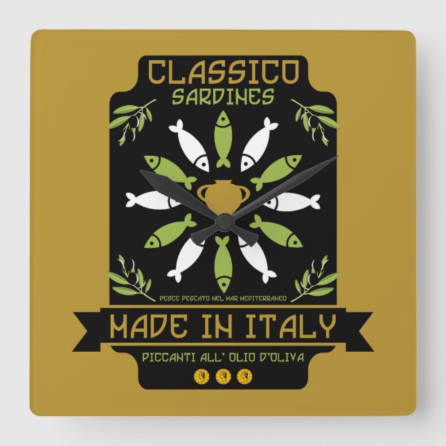 Italian Sardines Art Print Kitchen Gift Square Wall Clock (Front)
