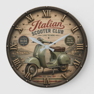 Italian Scooter Club Vintage Vespa Style Scooter  Large Clock