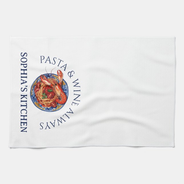 Italian Seafood Pasta Kitchen Towel (Horizontal)