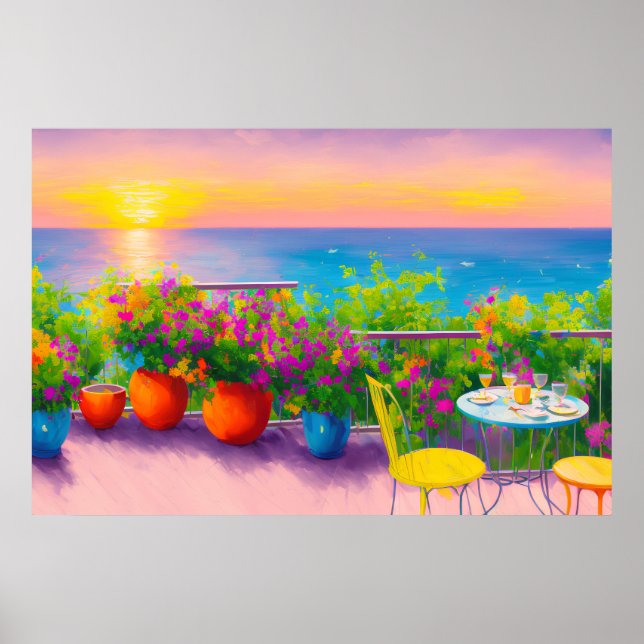 Italian Seaside Garden Patio Poster (Front)