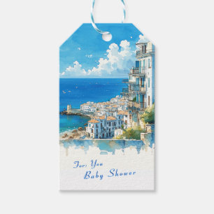 Italian Seaside Town Watercolor Baby Shower Favor Gift Tags
