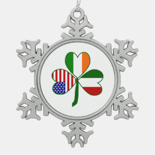 Italian Shamrock Snowflake Pewter Christmas Ornament