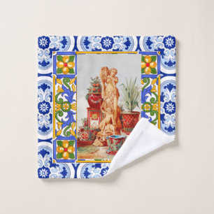Italian,Sicilian art,maiolica,tiles,baroque art Bath Towel Set