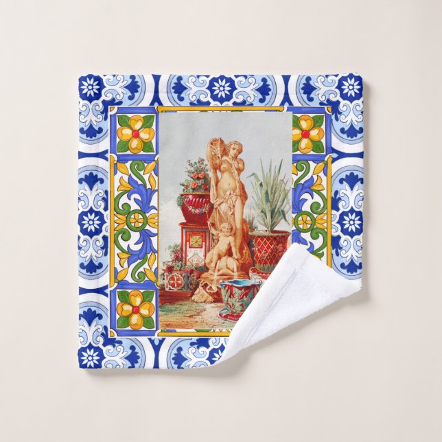 Italian,Sicilian art,maiolica,tiles,baroque art  Bath Towel Set (Wash Cloth)