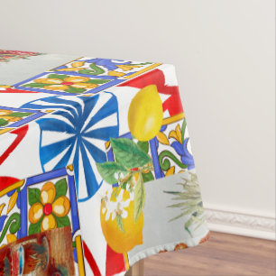 Italian,Sicilian art,maiolica,tiles,baroque art Tablecloth