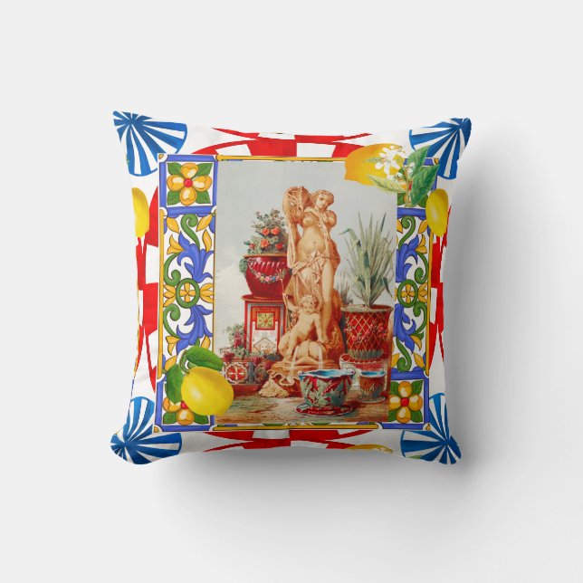 Italian,Sicilian art,maiolica,tiles,baroque art  Throw Pillow (Front)